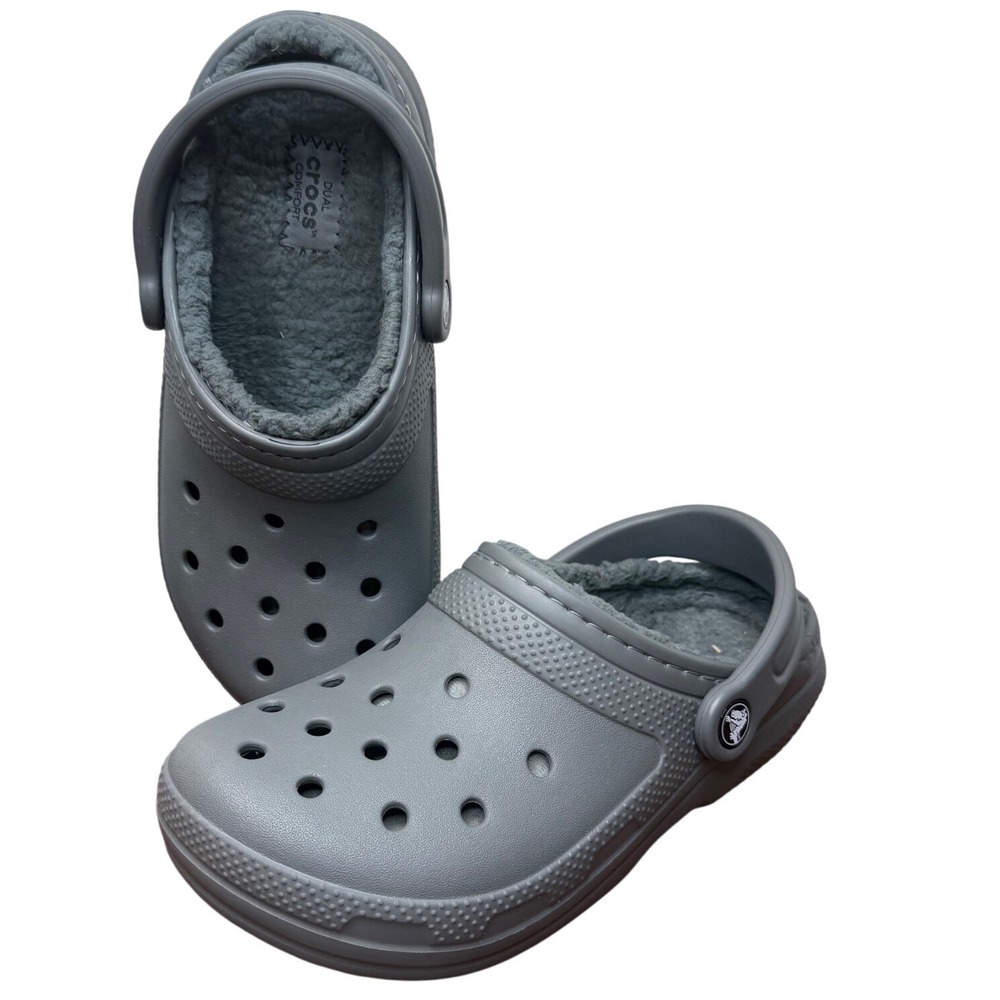 Crocs Classic Fuzz Lined Clog Slate Grey Mens 4‎ Womens 6 Fuzzy Slip On Shoes
